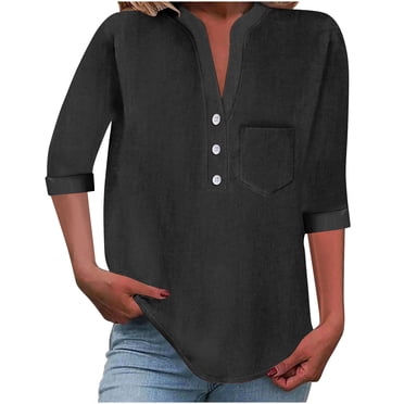 Hauts Henley à Manches Courtes pour Femmes, Col en V, Chic Décontracté, Chemises Coupe Ample, Blouses Fluides d'Été, Vêtements Tendance 2025