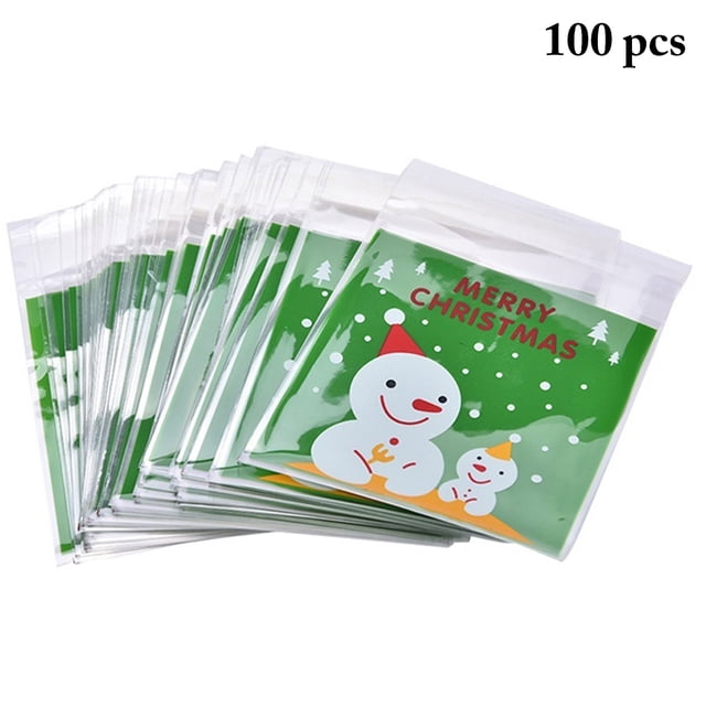 100PCS Christmas Treat Bags Creative Patterns Cookie Bags Candy Treat Bags