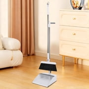 Wuztai 180° Rotatable Broom Dustpan Set, Self-Cleaning Scraper Teeth Broom Dustpan Combo, Snap Together Storage Brooms for Home Floor RV Apartment Cleaning