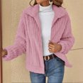 thumbnail image 2 of WEIYLL Womens Fleece Jacket Solid Color Warm Plush Zipper Pocket Long Sleeved Lapel Pink Going Out Fall Tops Size M, 2 of 9