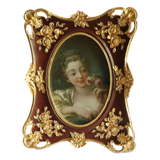 simhoa Antique Photo Frame Display Picture Frame Desktop with Glass Front Vintage 21.5x19cm Hole Oval