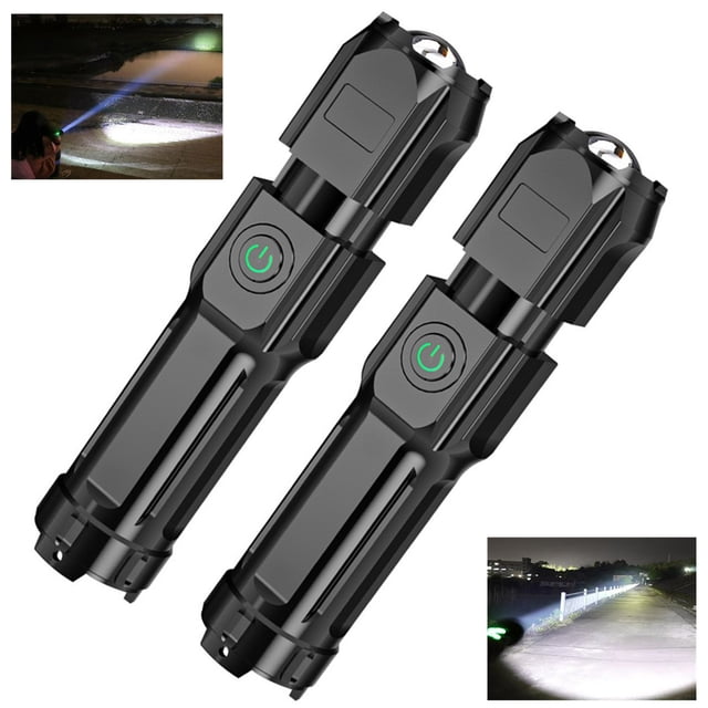 Djiypn Flashlight Rechargeable Flashlights High Lumens, 20000LM Bright LED Flashlight Powered Flash Light, USB Flashlights Waterproof Handheld Flash lights for Home Camping Hiking(2 Pack)