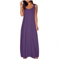 thumbnail image 1 of LOVZFMLL Robes pour Femmes Col Rond Uni Manches Courtes/sans Manches Robes Débardeur d'Été Décontractées Amples Plage Maxi Robes Soleil Violet Foncé A TTG, 1 of 4