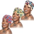 thumbnail image 1 of 3PCS Floral Print African Turban for Women Knot Pre-Tied Bonnet Beanie Cap Headwrap, 1 of 4