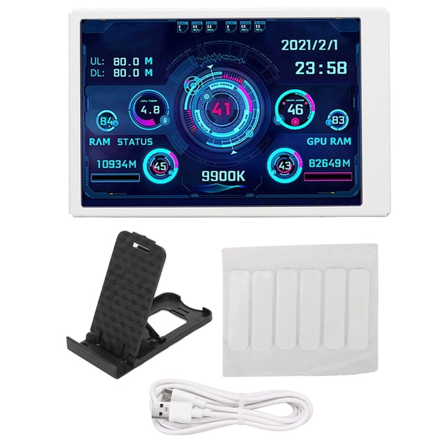 PC Sensor Panel Display, Plug And Play 320x480 3.5in IPS Full View Display Computer Temp Monitor For Home White