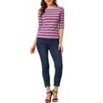 thumbnail image 2 of INSPIRE CHIC Chemises Rayées pour Femmes Coupe Ajustée Manches au Coude T-Shirt à Encolure Bateau m Rouge Rose, 2 of 6