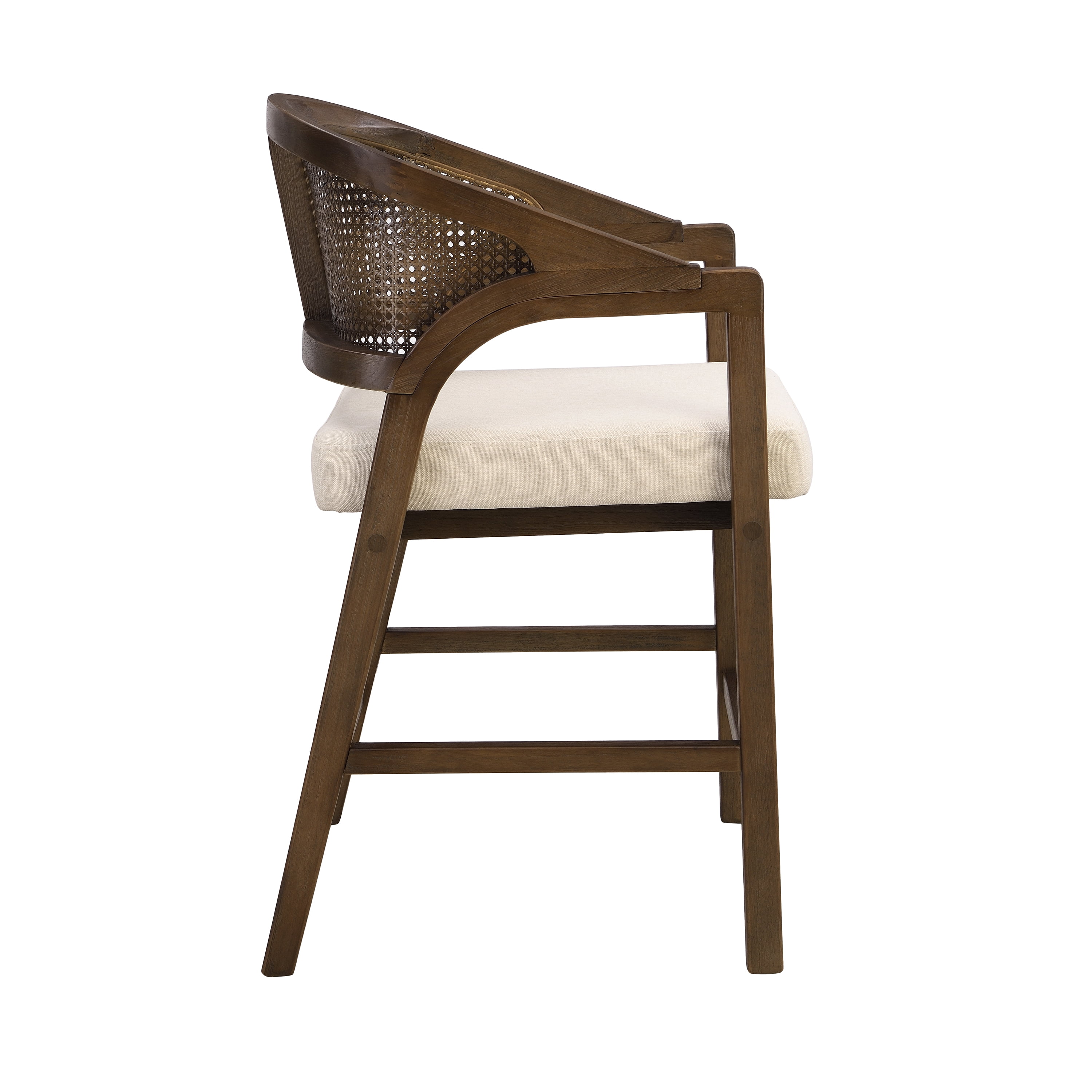 Noble House Wooden Frame Counter Stool Set of 2,Rattan Back with Rubberwood Frame,Beige+Walnut