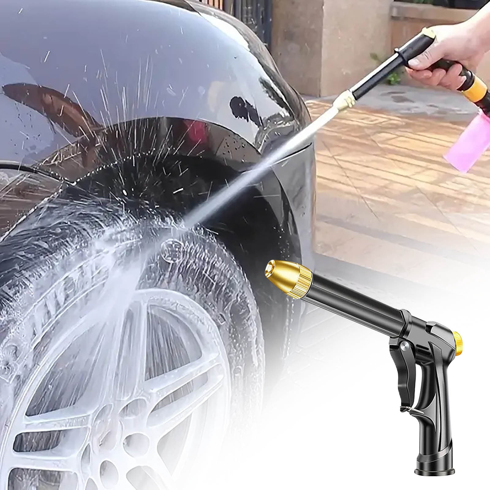 High Pressure Garden Hose Nozzle - 15m Retractable Car Wash Water Pipe with Ergonomic Grip, 8mm Hose Fitting for Household Cleaning & Irrigation