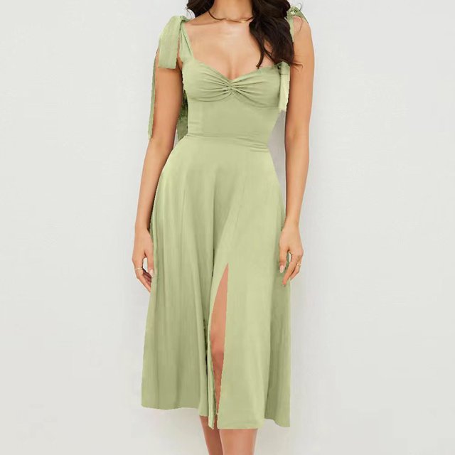 Pisexur Robe Mi-Mollet Sans Manches à Col en V pour Femme, Col en V Sans Manches, Couleur, à la Mode, Nouvelle, Décontractée, Taille Haute, Tenue pour Femmes