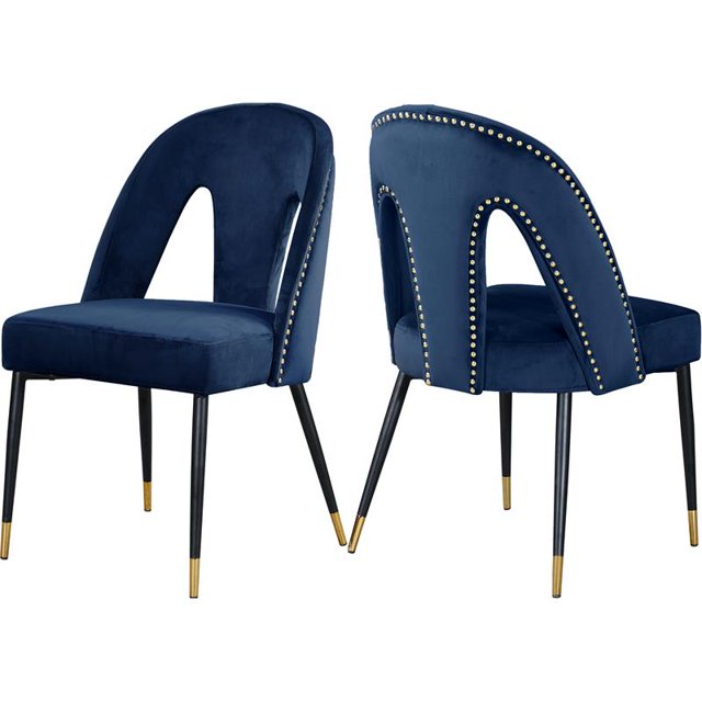 Meridian Furniture Akoya Velvet Dining Chair, Navy (Set of 2)