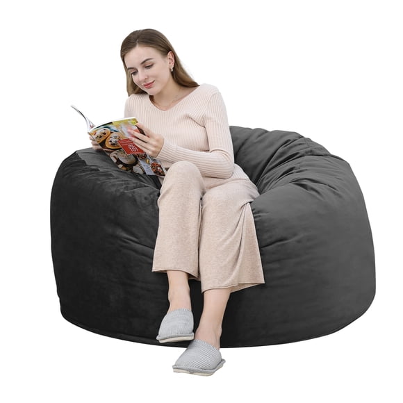 Grand Fauteuil Poire en Mousse Mémoire de 4 Pi pour Adultes et Enfants – Housse Amovible en Suède Coussinée – Sofa Doux Rembourré pour Jeu Ou Salle de Détente – Meuble Douillet et Relaxant, Noir