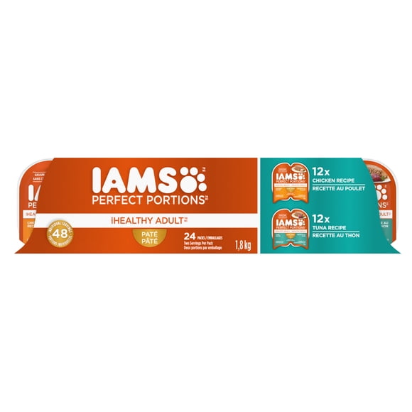 Iams Perfect Portions Grain Free Chicken & Tuna Paté Variety Pack Healthy Adult Wet Cat Food 24 Pack