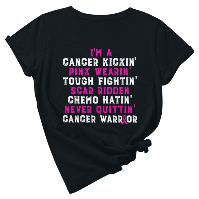 Fartey T-Shirt Rose « I'm A Cancer Kickin' » pour Femmes, Doux et Confortable, Sensibilisation au Cancer du Sein, Manches Courtes, Hauts Tee Amples Décontractés à Col Rond, Chemisiers Inspirants
