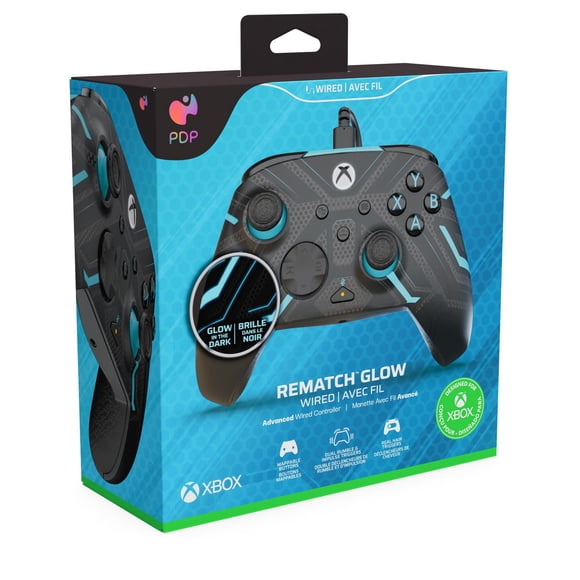 PDP Rematch Wired Controller - Titan Steel Glow in the Dark for Xbox Series S X