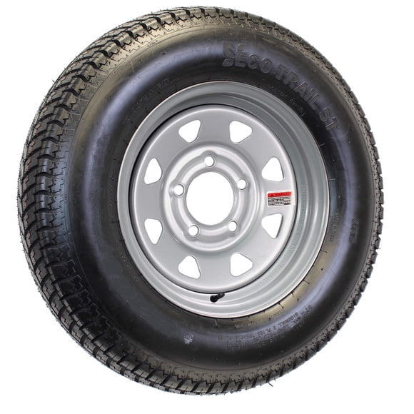 eCustomrim Mounted Radial Trailer Tire On Rim ST175/80R13 175/80 13 Load Range D 5-4.5 Silver Spoke Wheel - 6 Year Warranty w/Free Roadside