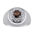 thumbnail image 1 of RYLOS Men's Rings 14K White Gold Designer Gypsy 7MM Round Gemstone & Diamond Ring Smoky Quartz June Birthstone Rings Size 8, 1 of 6