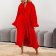 thumbnail image 2 of Moxiu Women's Long Sleeve Fleece Robe - Cute Ruffle Ultra Soft Plush Fuzzy Ankle-Length Bathrobe with Pockets Red,XL, 2 of 9