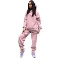 thumbnail image 4 of UKAP Ladies Sweatsuits Solid Color Two Piece Outfit Long Sleeve Jogger Set Loungewear Jogging Lounge Sets Pink XL, 4 of 9