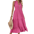 thumbnail image 2 of Robe Chemise Sans Manches d'Été 2025 pour Femmes Col en V Décontractée Midi Robes Rose Rouge m, 2 of 10