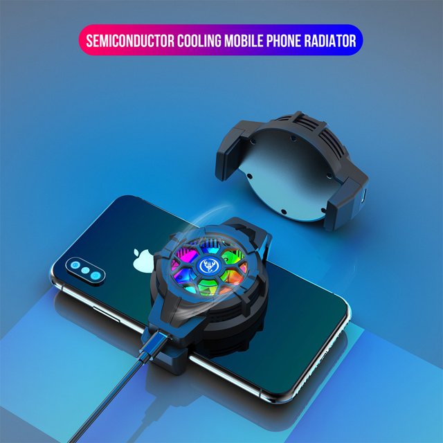 USB Mobile Phone Cooler Non-Slip Silicone Pads Cooling Phone Cooling Fan Universal Fan Case Overheating Radiator LED RGB Down System Boys Girls Gifts Black