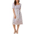 thumbnail image 1 of INSPIRE CHIC Robe d'Été pour Femme, Robe Midi à Fleurs Smockée, Encolure Carrée, Manches Courtes Bouffantes, m Violet, 1 of 7