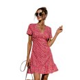 thumbnail image 1 of Nouvelle Robe à Imprimé Floral pour Femme, Couleur à Pois, Aguichant, Col en V, Patchwork, Volants, Style Plage, Bureau, Dame, Nouvelle Mini Robe, 1 of 2