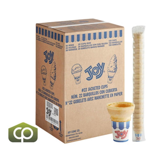 JOY #22 Jacketed Flat Bottom Cake Cones – Professional "Touch-Free" High-Stability Cones, 720/Case (Ideal for Single or Double Scoops)