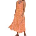 thumbnail image 1 of MAWCLOS Robe Évasée pour Femme Col Rond Été Plage Robe d'Été Sans Manches Longue Robe Maxi Hawaïenne Vacances Imprimé Floral Orange P, 1 of 2