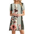 thumbnail image 2 of Offre Hebdomadaire d'Été Iumwxz Robes à Col Rond à Manches Courtes pour Femme Tendance Ligne A Décontractée Plissée Robe Courte Robe à Motif Floral Robes d'Été Robes Tendance pour Fête de Vacances, 2 of 7