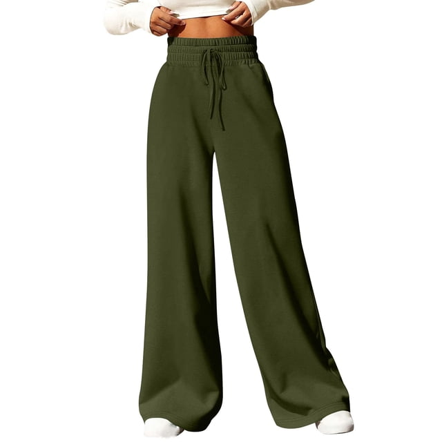 Pisexur Womens Sweatpants Drawstring Straight Leg Sweatpants Solid Color Elastic Waist Workout Jogging Pants Casual Baggy Wide Leg Pants for Women