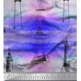 thumbnail image 1 of Soimoi Polyester Crepe Fabric Lighthouse Nautical Print Sewing Fabric Yard 42 Inch Wide, 1 of 1