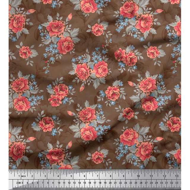 Soimoi Tissu en Rayonne Imprimé Feuilles & Roses Tissu de Couture Yard 42 Pouces de Large
