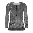 thumbnail image 4 of IROINNID T-shirt Oversize pour Femmes Womens Confortable Été Sexy Pli Imprimé Régulier Long Manches Col Rond Bouton Top, Noir, 4 of 4