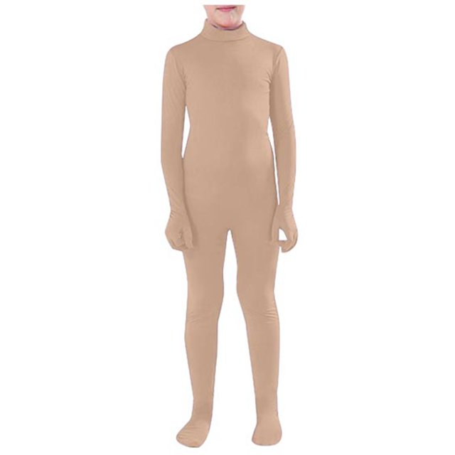 GDREDA Kids Dancewear Solid Color Spandex Zentai Child Unitard (Beige,M)