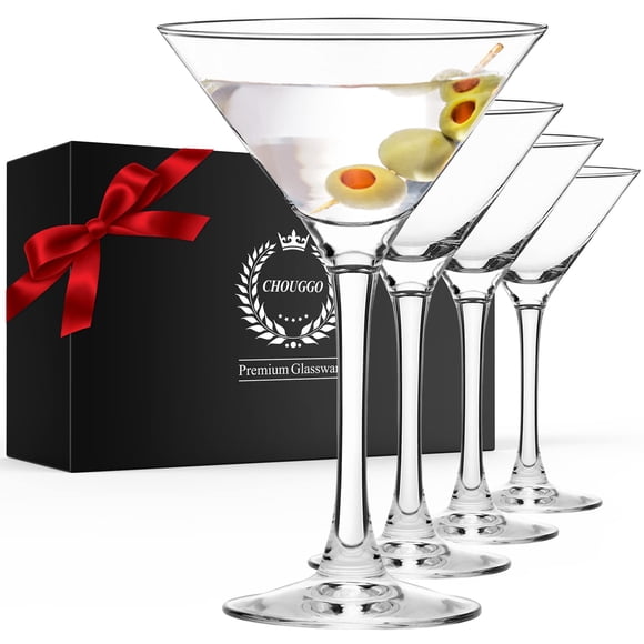 Chouggo Martini Glasses Set of 4, Hand Blown Premium Crystal Cocktail Glasses, for Bar, Martini, Cosmopolitan, Manhattan, Gimlet, Pisco Sour - 9Oz, Clear