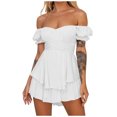 thumbnail image 1 of Penkiiy Combinaisons pour Femmes Mode Été Solide Décontracté Manches Courtes Bretelles Combinaison Blanche S Combinaisons, 1 of 9