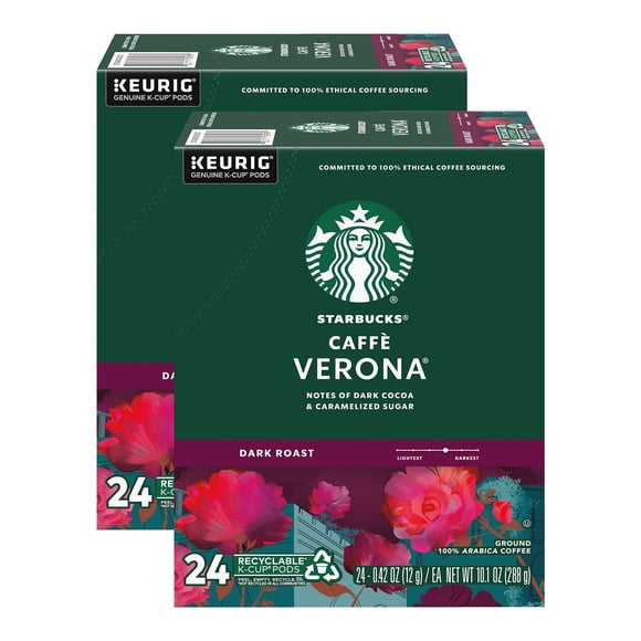 Starbucks Coffee K-Cup Pods, Caffè Verona, Dark Roast Coffee, Notes Of Dark Cocoa & Caramelized Sugar, Keurig Genuine K-Cup Pods, 24 Count K-Cups (Pack Of 2)