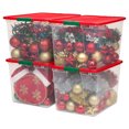 thumbnail image 1 of HOMZ Contenants de Rangement en Plastique Transparents Empilables de 64 Pintes, Rouge/vert, Lot de 4, 1 of 12