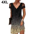 thumbnail image 2 of fastboy Robe Courte à Manches Courtes Imprimée Col en V pour Femmes Robe Décontractée Soirée École Fiançailles Mariage d'Été Fête d'Anniversaire Or 4TG, 2 of 5