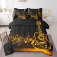 thumbnail image 1 of Guitar 7 Piece Comforter Set twin Bed in a Bag,Abstract Musical Instruments Bedding Sets Golden Music Notes Sheet Set with Comforter, 1 of 5