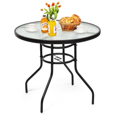 Topbuy Table Ronde de Patio Mobilier de Patio Cadre en Acier Table à Manger avec Dessus en Verre