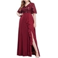 thumbnail image 2 of Ovzne Robes pour Femmes Robe pour Femme Robe Grande Taille pour Femme à Col en V Taille Haute Robe à Paillettes Robe de Vacances à Manches Courtes Liquidation, 2 of 7