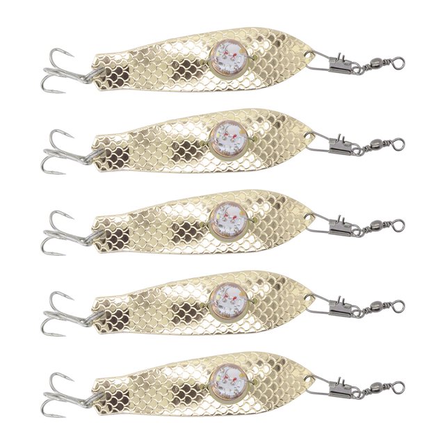 Electronic LED Fishing Lure, LED Fishing Lure Light Stainless Steel 5PCS Excellent Radioactivity Multiple Grinding with 1 Barb for Fishing Accessories Rose Gold,Gold