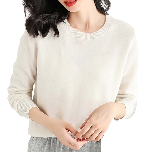 Duoif Chandails pour Femmes Chandails Légers Tendance pour Femmes Manches Longues Col Rond Léger Doux Tricoté Chandail Blouse Tricotée Chandails pour Femmes Hauts pour Femmes Blanc P