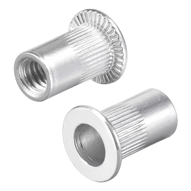 Unique Bargains #8-32 Rivet Nuts Aluminium Alloy Knurled Flat Head Threaded Insert Nut Silver 100 pcs