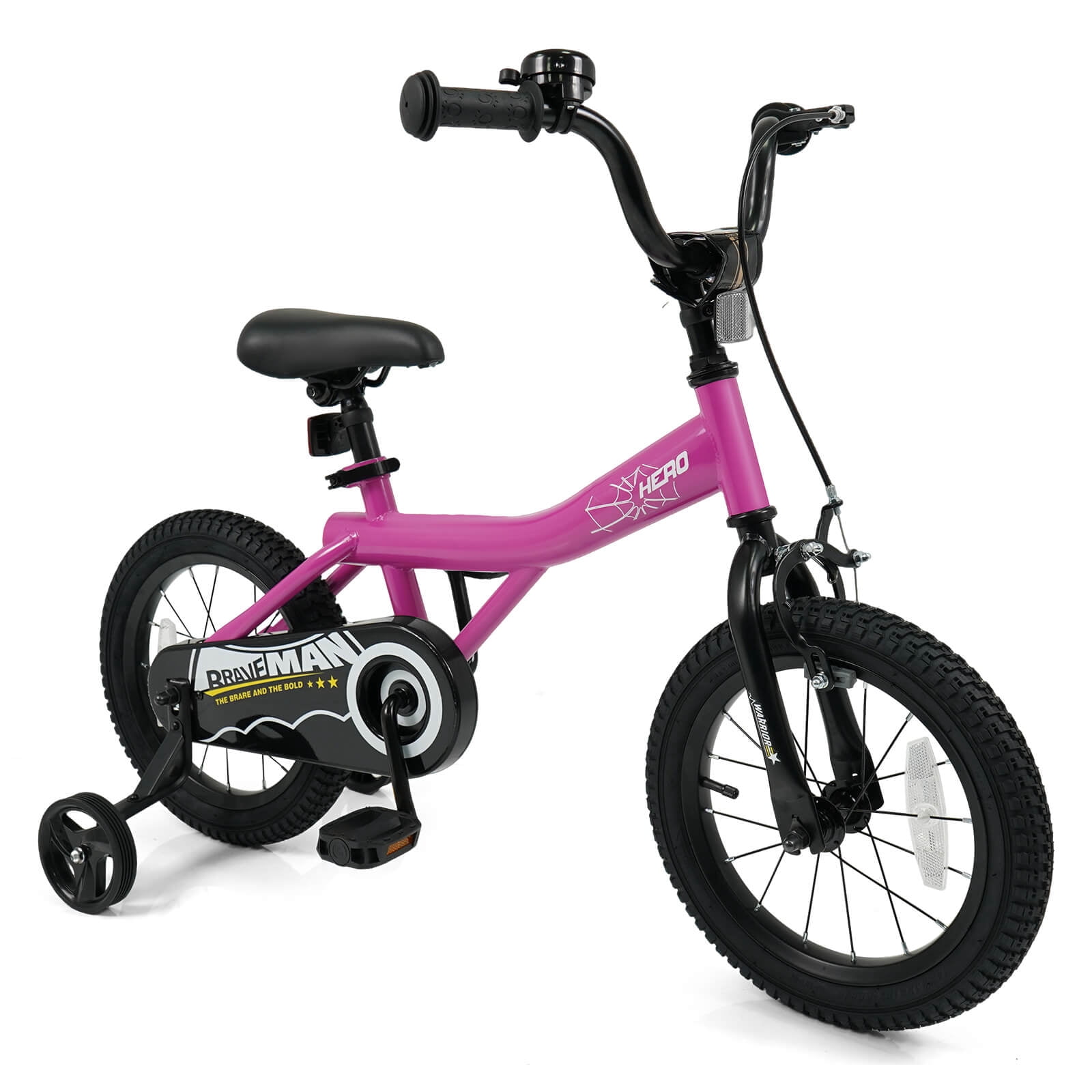 Costway Kids Bike, 14 Inch Bicycle for Children with Removable Training Wheels, Dual Brakes Pink