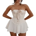 thumbnail image 2 of Women‘s Strapless Tunic Dress Solid Color Sleeveless Off Shoulder Front Cross Bandage Mini A-Line Dress, 2 of 9