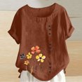 thumbnail image 2 of Pisexur Hauts d'Été pour Femmes, Hauts pour Femmes, Hauts de Sortie pour Femmes, Hauts pour Dames, T-Shirt à Manches Courtes Col Rond Imprimé Décontracté Marron,G, 2 of 5