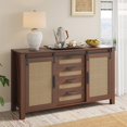 thumbnail image 1 of AECOJOY 55'' Rattan Sideboard Buffet Cabinet with 4 Drawers, 2-Sliding Doors Wicker Kitchen Storage Cabinet for Dining Room, Living Room in Brown, 1 of 9