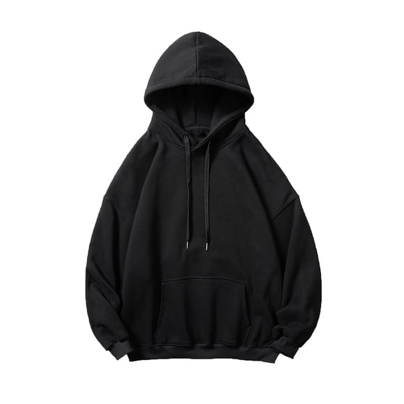 Chandail à Capuchon Décontracté à Manches Longues, Chandail Uni, Grande Taille, Col Rond, Chandails à Capuchon pour Hommes, Tendance, Coupe Ajustée, Cordon de Serrage, Hauts Quotidiens (Vente de Liquidation, Noir, TG)